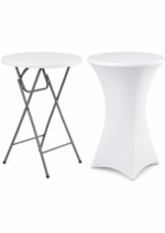 Set masă de bar cocktail pliabilă cu husă albă Ø80x110 cm