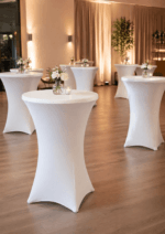Set masă de bar cocktail pliabilă cu husă albă Ø80x110 cm - imagine 5
