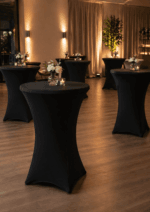 Set masă de bar cocktail pliabilă cu husă neagră Ø80x110 cm - imagine 4