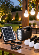 Kit solar iluminat GDLite GD-1000A, 4 becuri LED, radio FM, Bluetooth, MP3, lanternă și încărcare USB - imagine 2